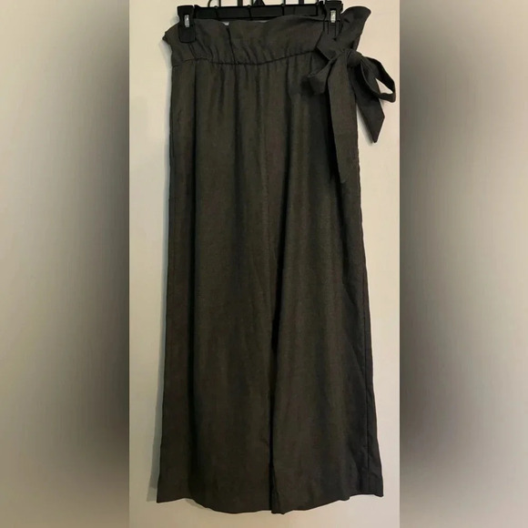 Zara trf collection Womens sz Medium Wide Leg Cropped Dress Pant with Tie‎ Waist - Picture 1 of 7
